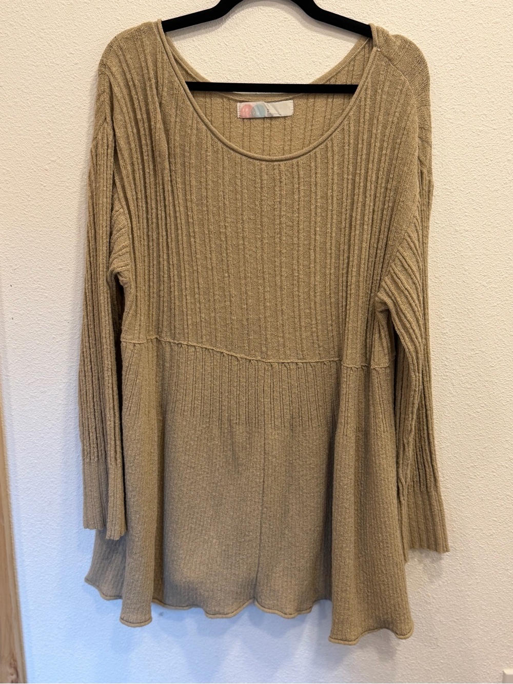 Free People Ribbed Scoop Neck Tunic Sweater in Beige